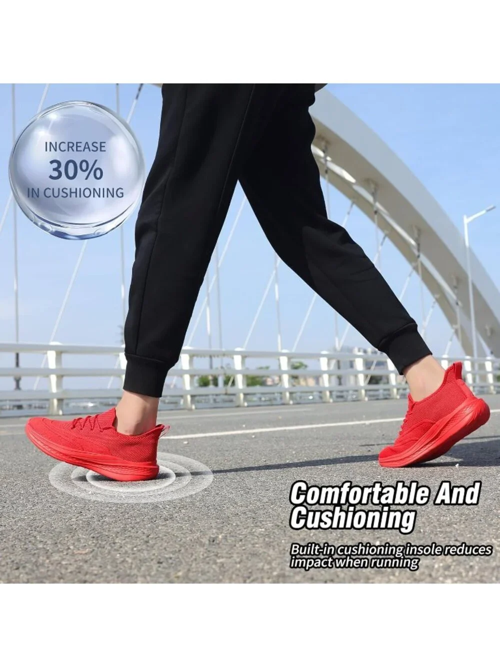 Men's Red Running Shoes Slip On Walking Shoes Non Slip Lightweight Sneakers